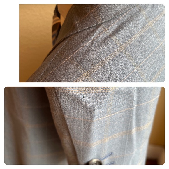 Marzotto Sartoriale Fine Italian Wool Light Blue Windowpane Jacket Size 40R - Picture 15 of 16